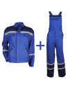 Costum de lucru cu benzi reflectorizante, jachetă + pantaloni cu pieptar, Collins Blue