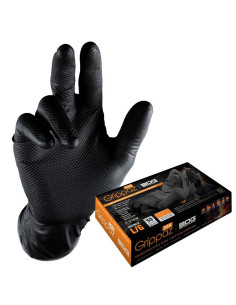 Manuși din nitril, nepudrate, texturate, groase, rezistente, set 50 buc, Grippaz, negru