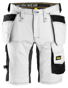 Pantaloni scurți de lucru, stretch, cu buzunare holster, Snickers Workwear, AllroundWork, 6141, White/Black